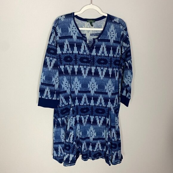 Lauren Ralph Lauren Jeans Co PJs Pajamas Aztec Dress Womens 3X Blue - Picture 1 of 7